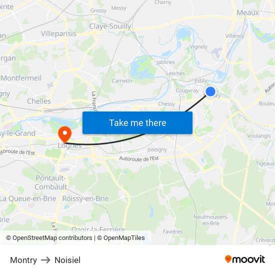 Montry to Noisiel map