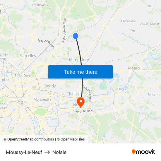 Moussy-Le-Neuf to Noisiel map