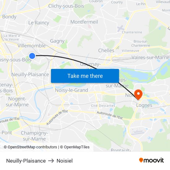 Neuilly-Plaisance to Noisiel map