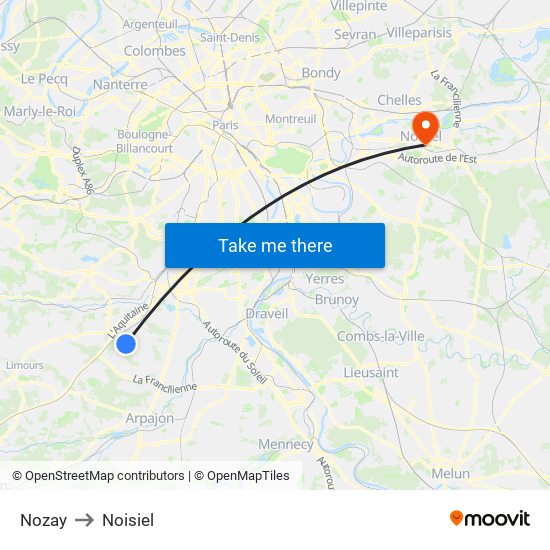 Nozay to Noisiel map