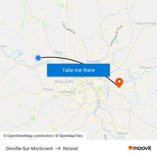 Oinville-Sur-Montcient to Noisiel map