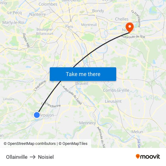 Ollainville to Noisiel map