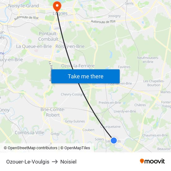 Ozouer-Le-Voulgis to Noisiel map