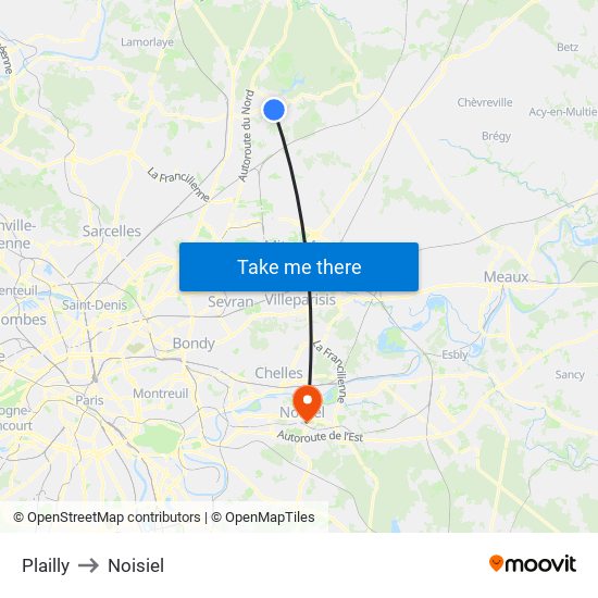 Plailly to Noisiel map