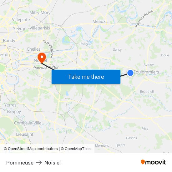 Pommeuse to Noisiel map
