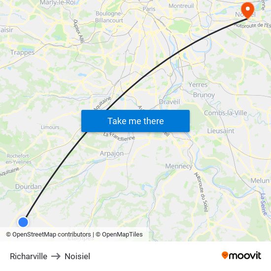 Richarville to Noisiel map