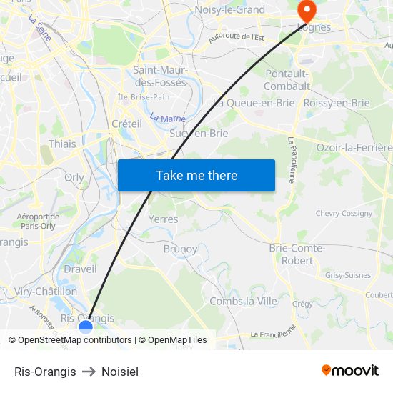 Ris-Orangis to Noisiel map