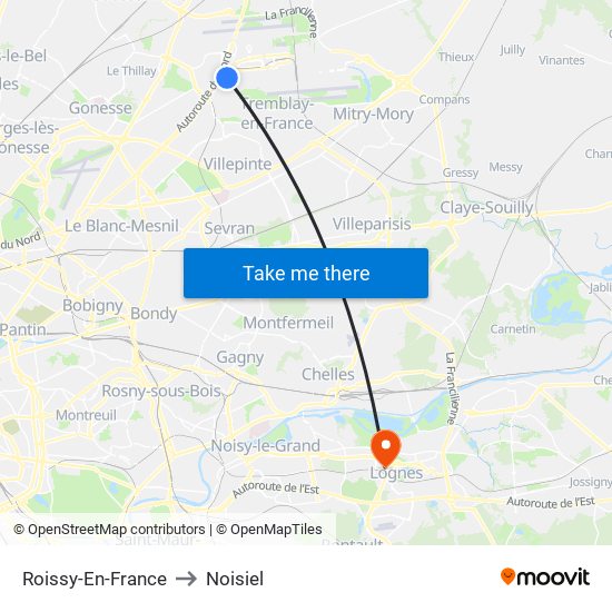 Roissy-En-France to Noisiel map