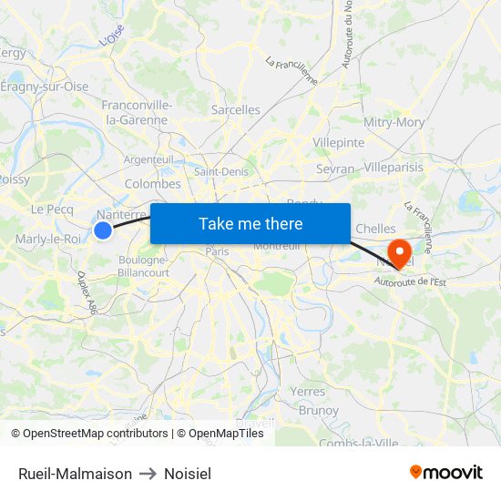 Rueil-Malmaison to Noisiel map