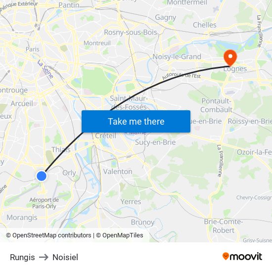 Rungis to Noisiel map