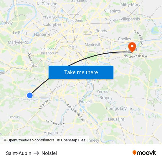 Saint-Aubin to Noisiel map
