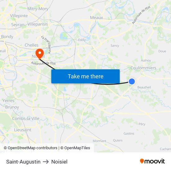 Saint-Augustin to Noisiel map