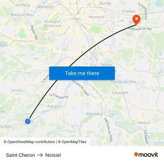 Saint-Cheron to Noisiel map