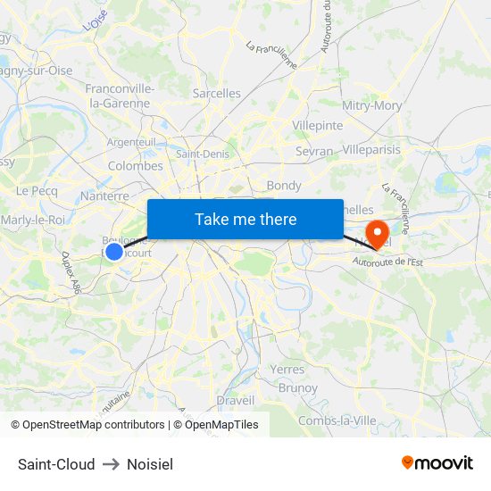 Saint-Cloud to Noisiel map