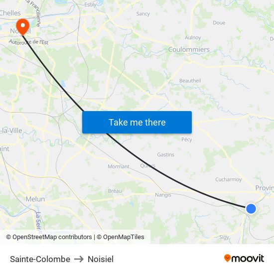 Sainte-Colombe to Noisiel map