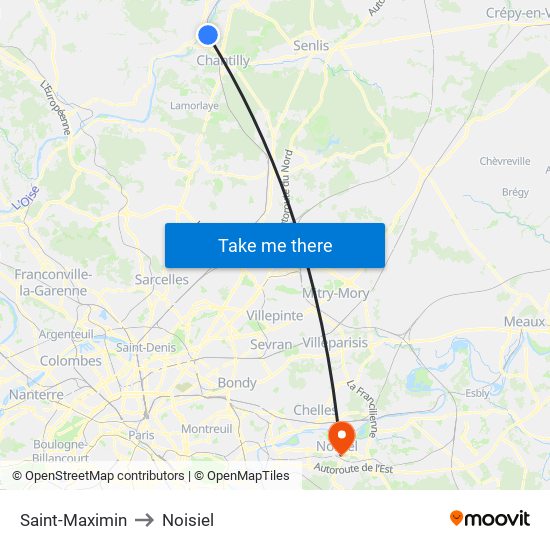 Saint-Maximin to Noisiel map