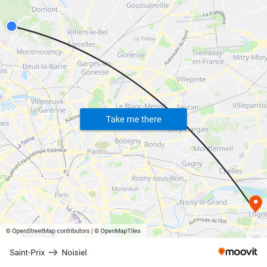 Saint-Prix to Noisiel map