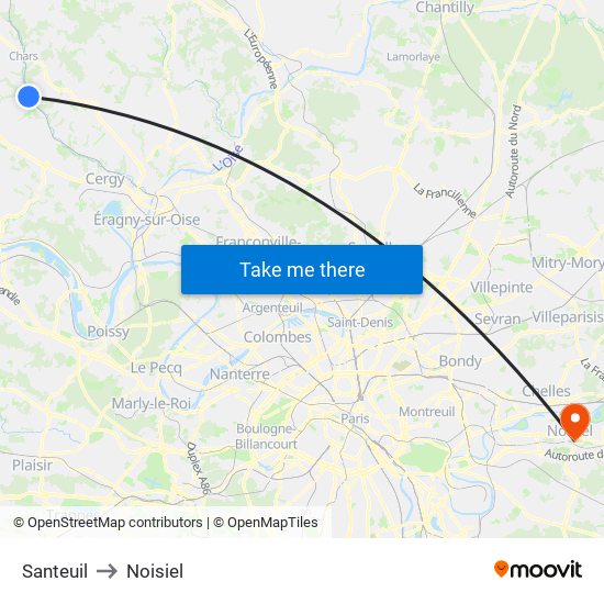 Santeuil to Noisiel map
