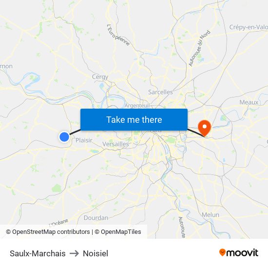 Saulx-Marchais to Noisiel map
