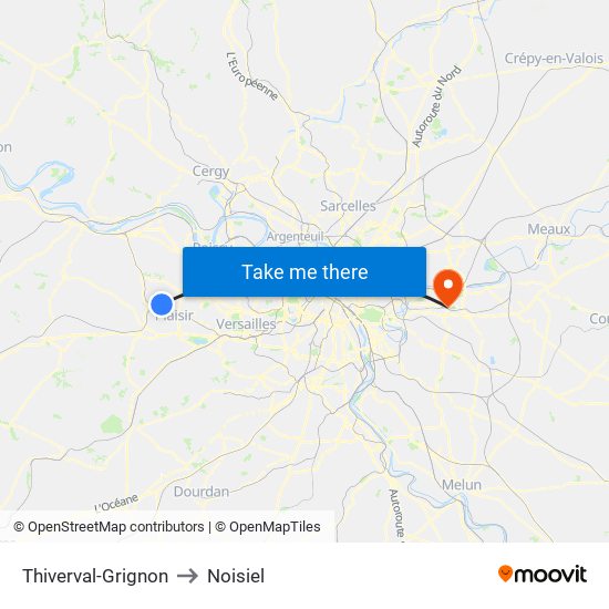 Thiverval-Grignon to Noisiel map