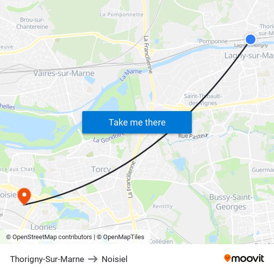 Thorigny-Sur-Marne to Noisiel map