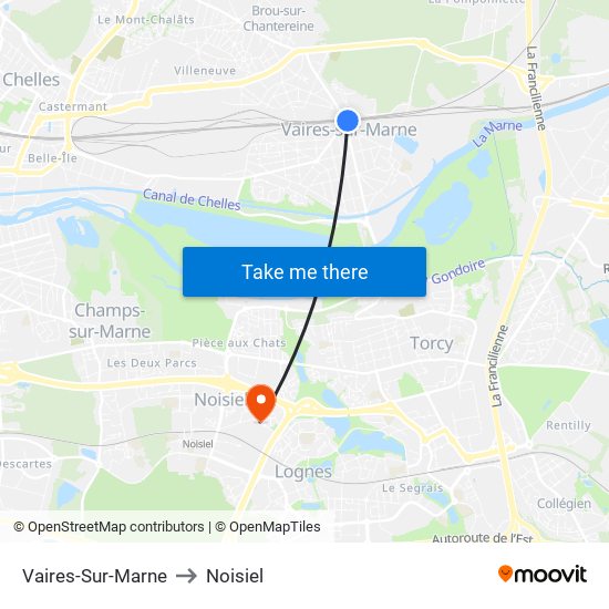 Vaires-Sur-Marne to Noisiel map