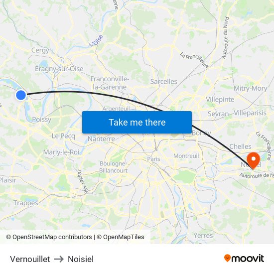 Vernouillet to Noisiel map