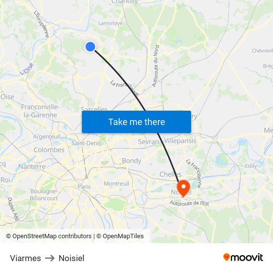Viarmes to Noisiel map