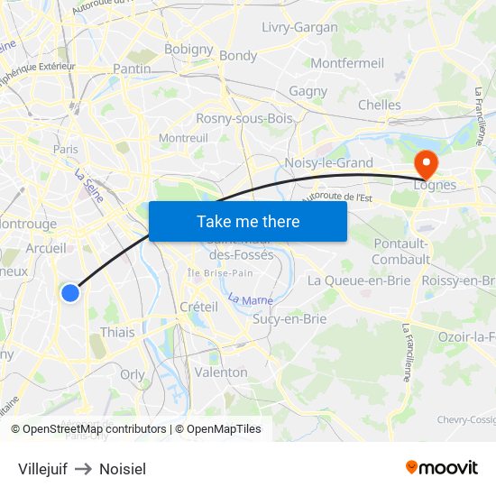 Villejuif to Noisiel map