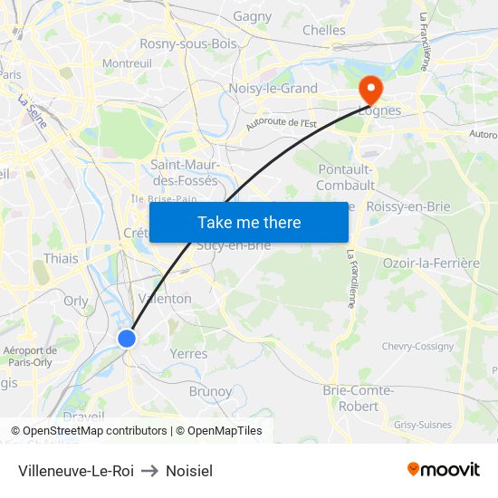 Villeneuve-Le-Roi to Noisiel map