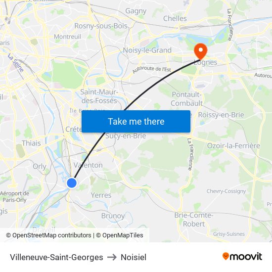 Villeneuve-Saint-Georges to Noisiel map