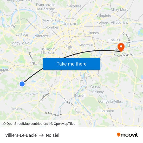 Villiers-Le-Bacle to Noisiel map