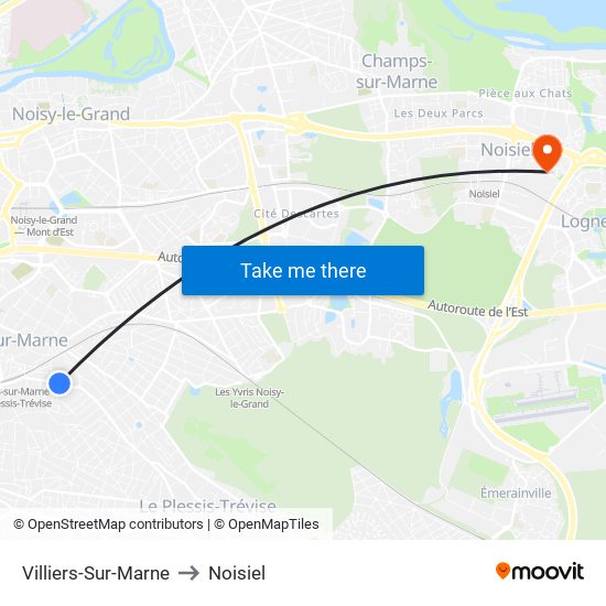 Villiers-Sur-Marne to Noisiel map