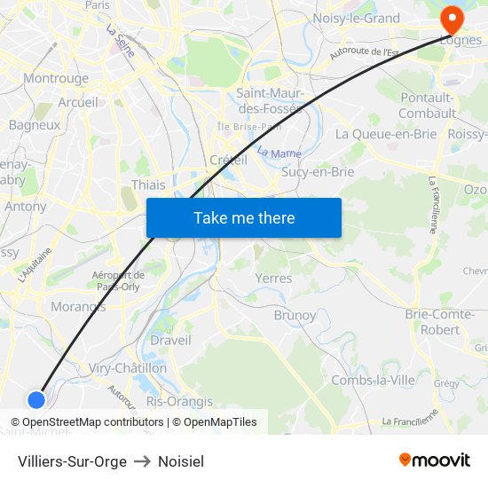 Villiers-Sur-Orge to Noisiel map