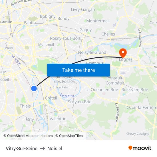 Vitry-Sur-Seine to Noisiel map