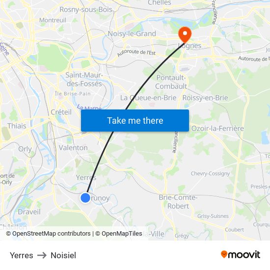 Yerres to Noisiel map