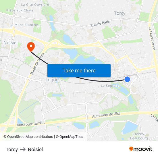 Torcy to Noisiel map