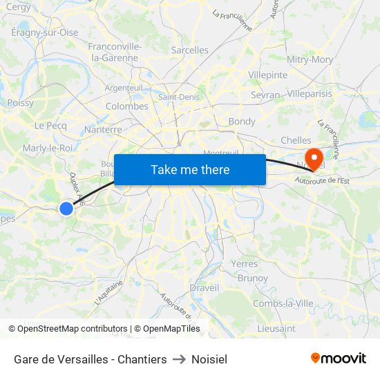 Gare de Versailles - Chantiers to Noisiel map