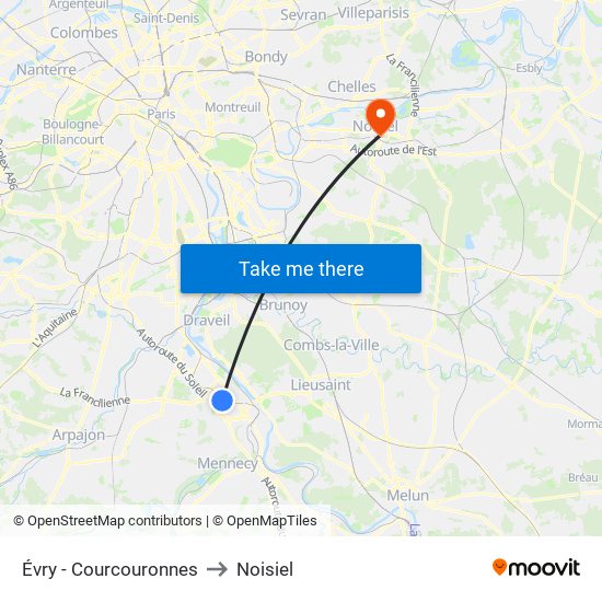 Évry - Courcouronnes to Noisiel map