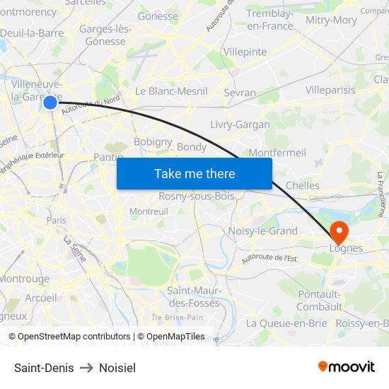 Saint-Denis to Noisiel map