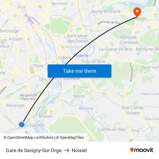 Gare de Savigny-Sur-Orge to Noisiel map