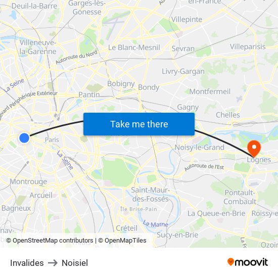 Invalides to Noisiel map