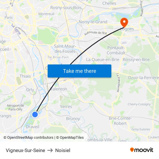 Vigneux-Sur-Seine to Noisiel map