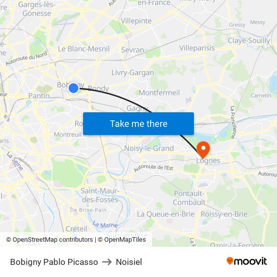 Bobigny Pablo Picasso to Noisiel map