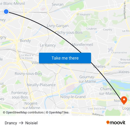 Drancy to Noisiel map