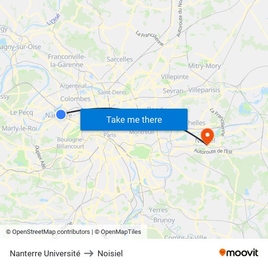 Nanterre Université to Noisiel map