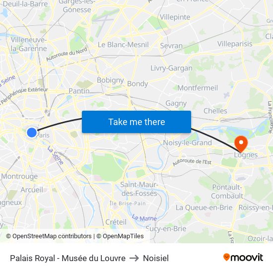 Palais Royal - Musée du Louvre to Noisiel map