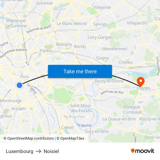 Luxembourg to Noisiel map