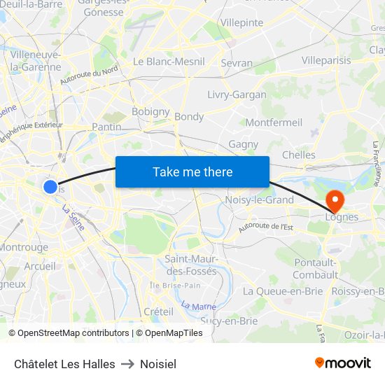 Châtelet Les Halles to Noisiel map