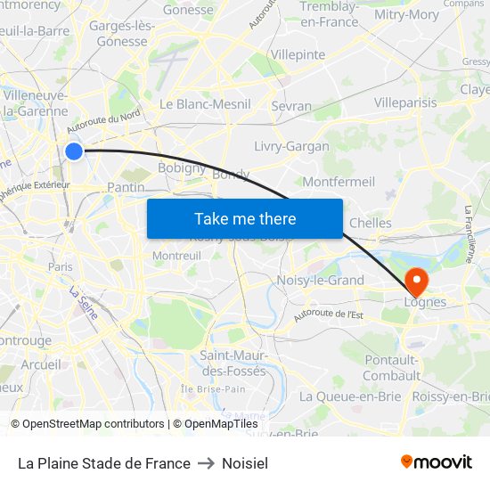 La Plaine Stade de France to Noisiel map